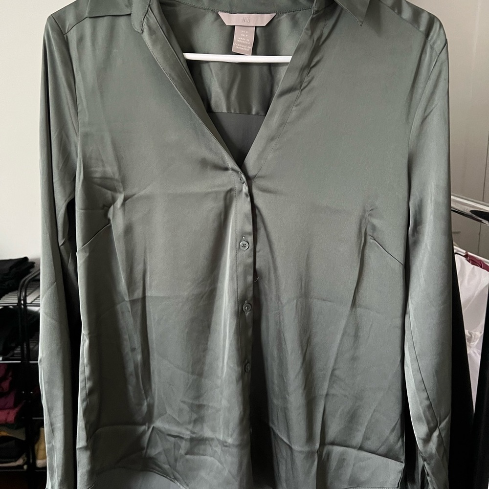 H&M Olive silk button up